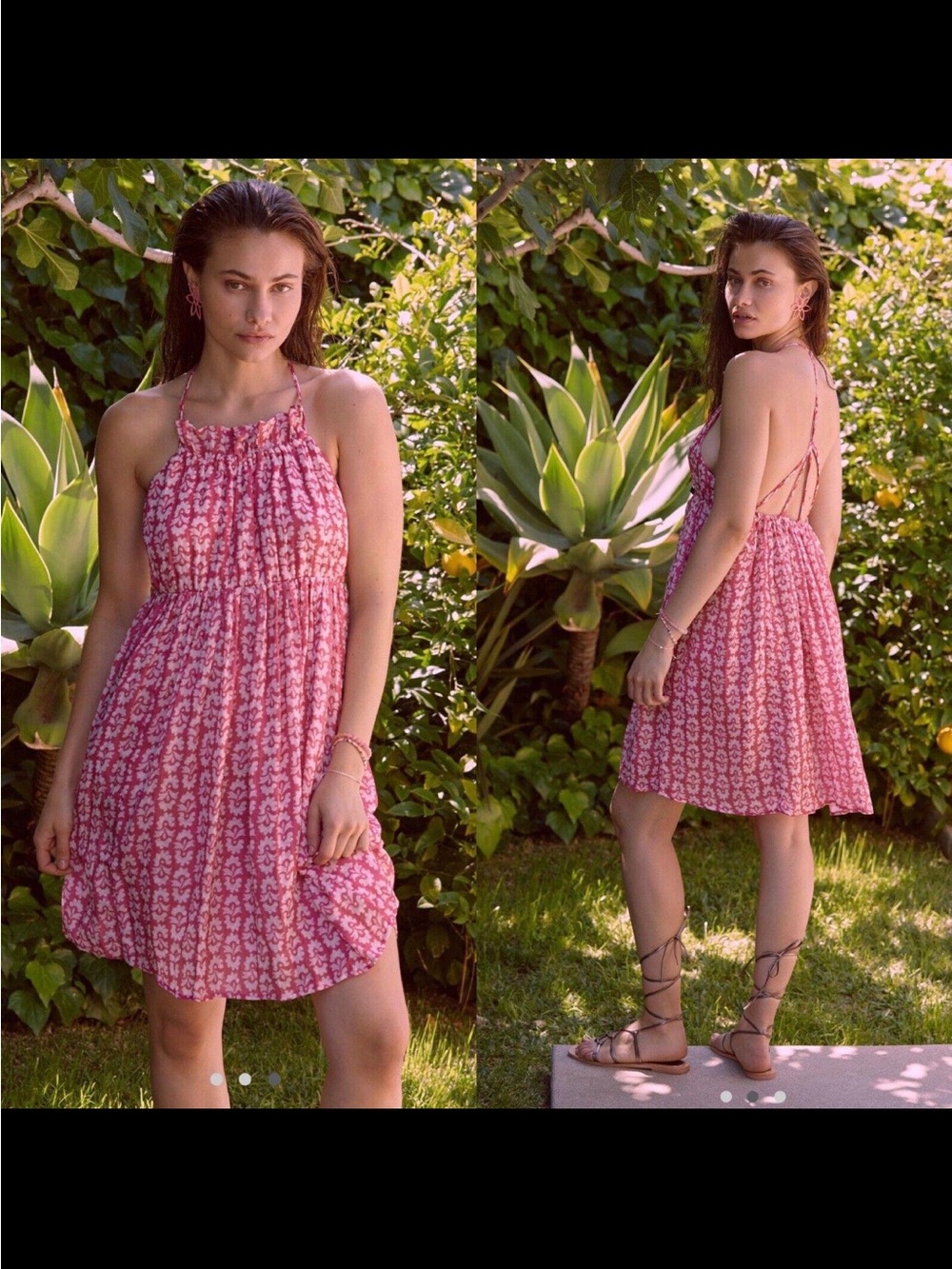 NWT Anthropologie Pink and White Floral Crossback Halter Midi Dress